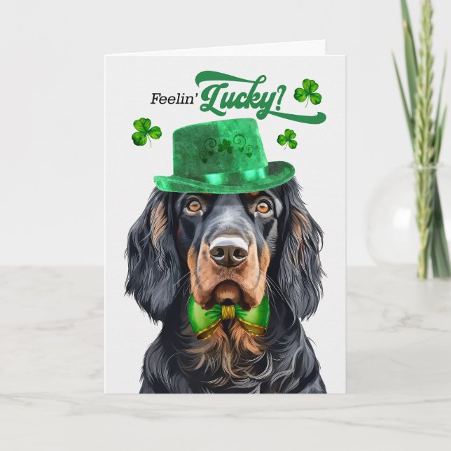 Tarjeta Festiva Gordon Setter Dog Feelin' Lucky St Patrick's Day (Anverso)