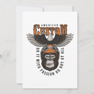 Tarjeta Festiva Gorila Americano Águila Motociclista Vintage