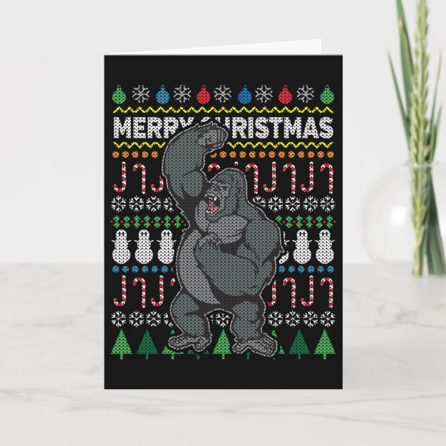 Tarjeta Festiva Gorila Navidades feos Sweater Wildlife Series (Anverso)