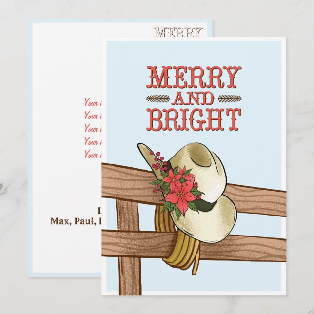 Tarjeta Festiva Gorra de Cowboy amargo y brillante con Navidades d (Anverso / Reverso)