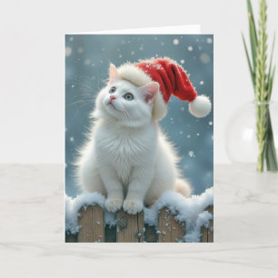 Tarjeta Festiva Gorra De navidades En Gato Blanco