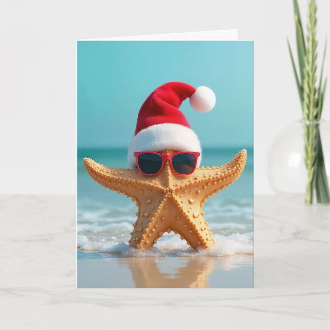Tarjeta Festiva Gorra de Santa Claus en una estrella de mar (Anverso)