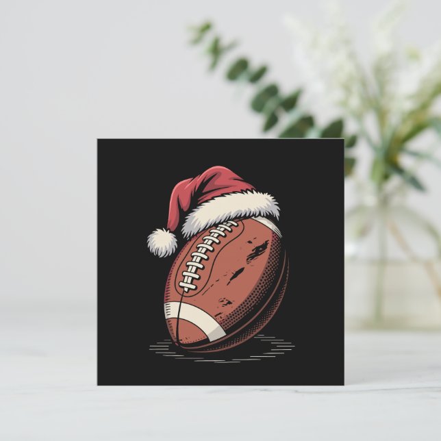 Tarjeta Festiva Gorra de Santa de Fútbol Americano Deportes Navida (Anverso de pie)