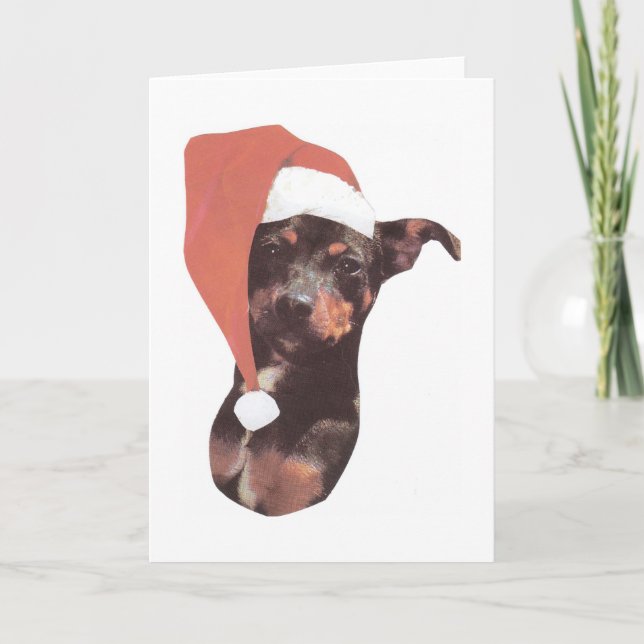 Tarjeta Festiva Gorra de Santa del Pinscher miniatura (Anverso)
