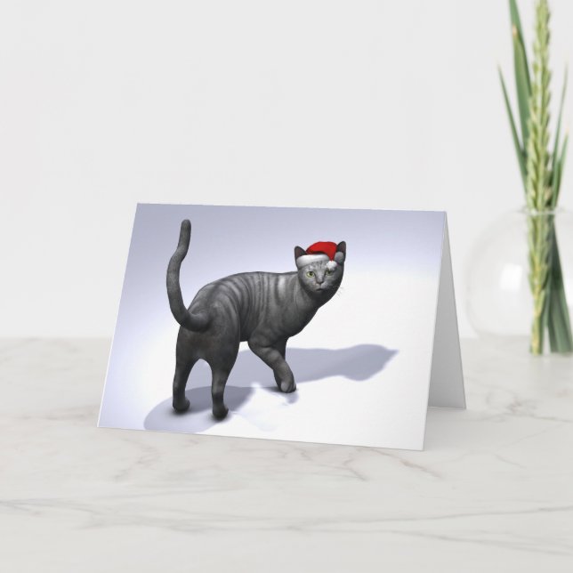 Tarjeta Festiva Gorra de Silver Tabby Santa Claus (Anverso)