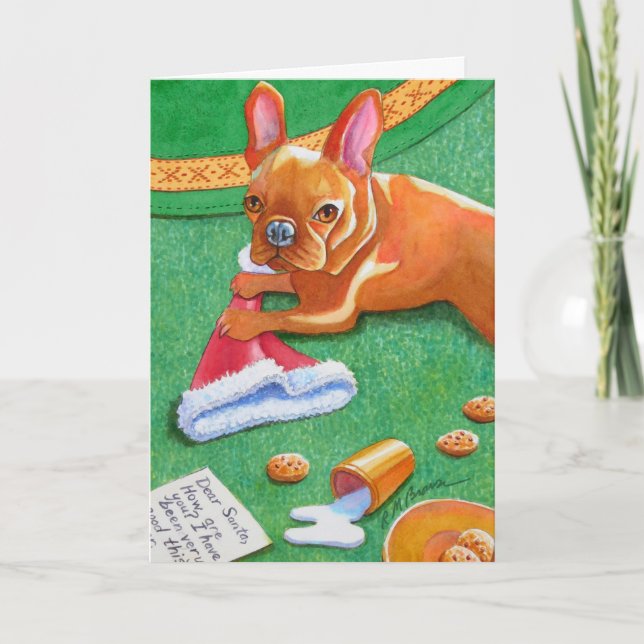 Tarjeta Festiva Gorra del Bulldog francés Santa (Anverso)