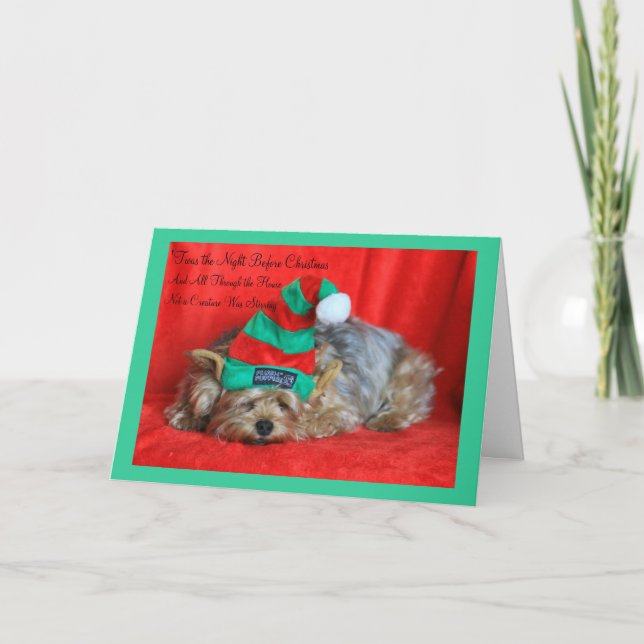 Tarjeta Festiva Gorra del duende del perrito que lleva soñoliento (Anverso)