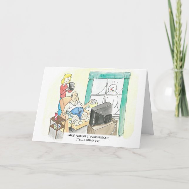 Tarjeta Festiva Gorra escarpado de Snowman sobre Bert humorístico (Anverso)