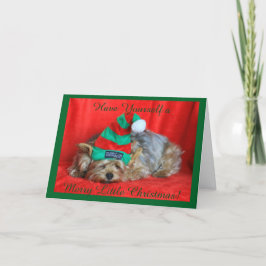 Tarjeta Festiva Gorra Napping del duende de Yorkie que lleva
