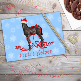 Tarjeta Festiva Gorra Rojo, ayudante del Colt de Caballos Santa, c