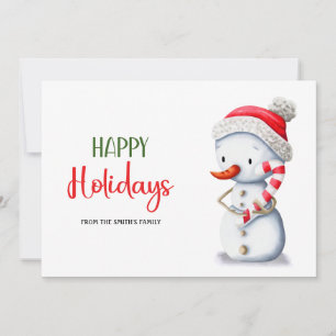 Tarjeta Festiva Gorra Rojo Cute Snowman Candy Cane Felices Fiestas