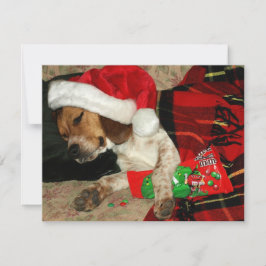 Tarjeta Festiva Gorra Snoopy de Santa del perrito lindo del beagle