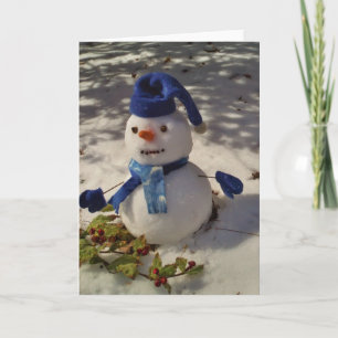 Tarjeta Festiva Gorra y bufanda del withBlue del muñeco de nieve