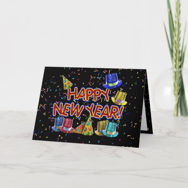 Tarjeta Festiva Gorras de Feliz Año Nuevo (Anverso)