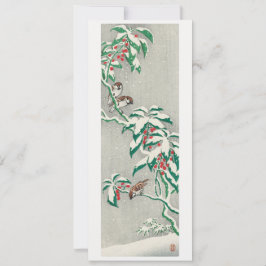 Tarjeta Festiva Gorriones en una rama nevada