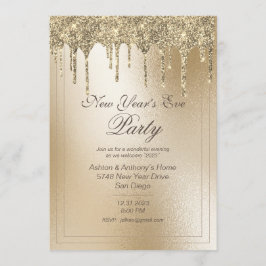 Tarjeta Festiva Gota de brillo metálico de oro elegante víspera de