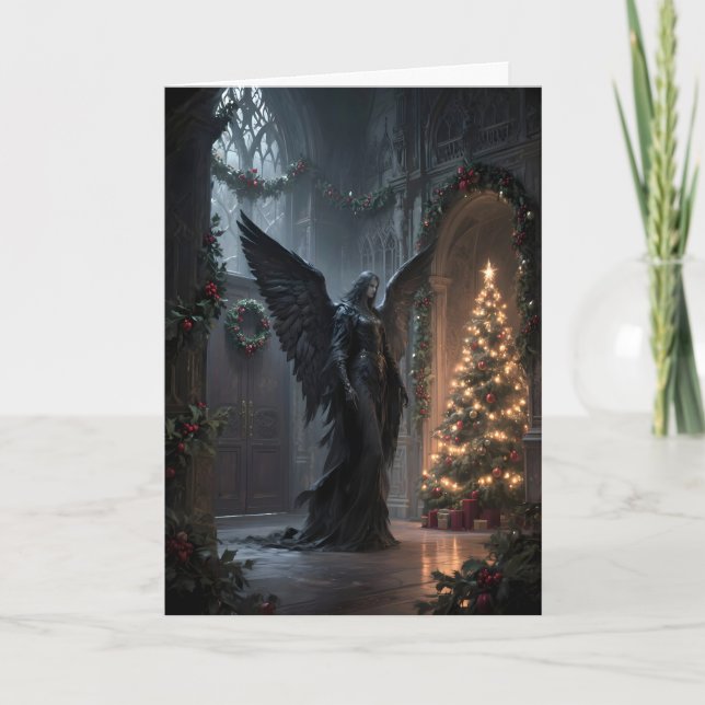 Tarjeta Festiva Goth Angel on Christmas Day (Anverso)