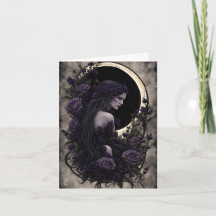 Tarjeta Festiva Goth y Rosas Purpura Halloween