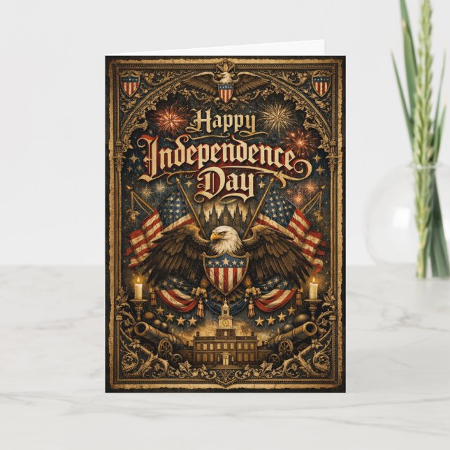 Tarjeta Festiva Gothic Americana Happy Independence Day (Anverso)