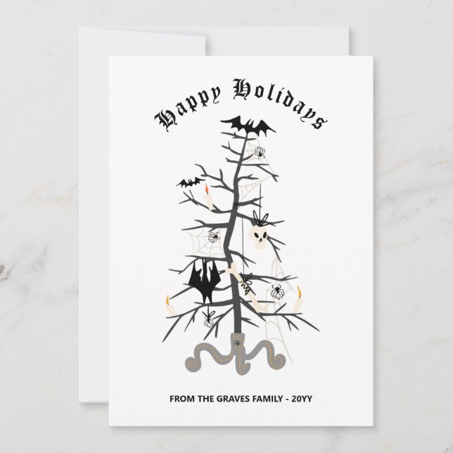 Tarjeta Festiva Gothic Bat Christmas Tree Happy Holidays Card (Anverso)