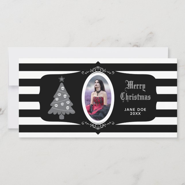 Tarjeta Festiva Gothic Christmas Tree With Cameo Photo Card (Anverso)