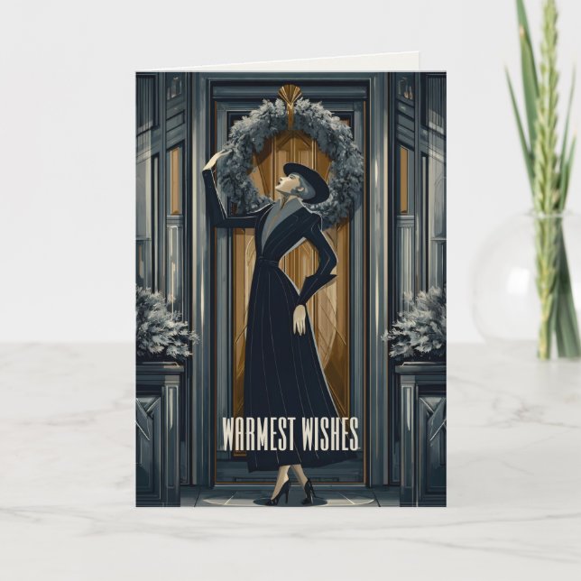 Tarjeta Festiva Gothic Deco | Corona moderna (Anverso)