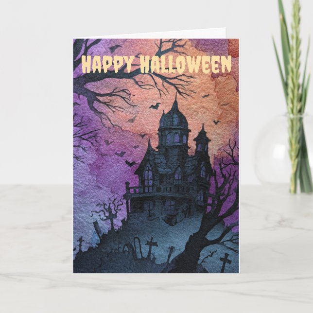 Tarjeta Festiva Gothic Halloween Scene (Anverso)