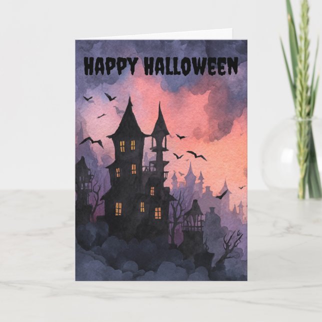 Tarjeta Festiva Gothic Halloween Scene (Anverso)