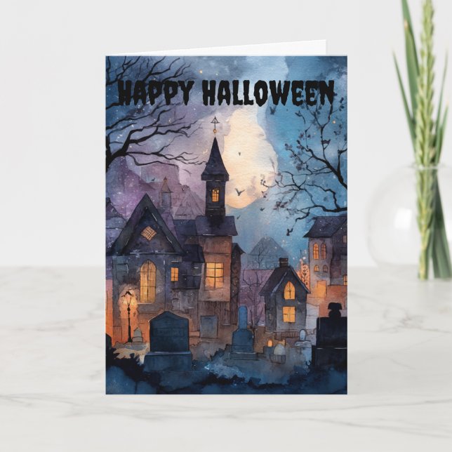 Tarjeta Festiva Gothic Halloween Scene (Anverso)