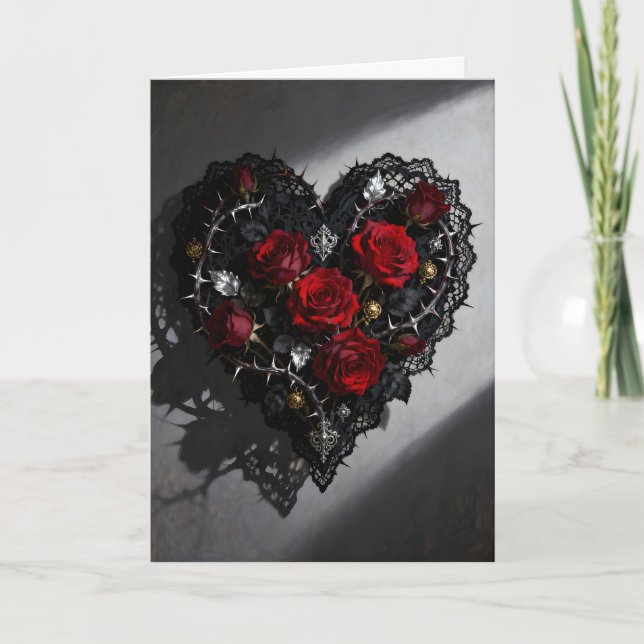 Tarjeta Festiva Gothic Heart and Roses Valentine's Day (Anverso)
