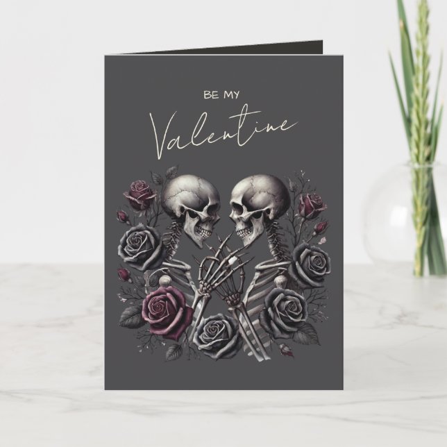 Tarjeta Festiva Gothic Skeleton Couple Dark Romantic Valentine Hol (Anverso)