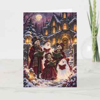 Tarjeta Festiva Gothic Skeleton y Ghost Carolers Creepmas