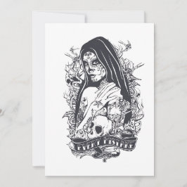 Tarjeta Festiva Gothic Sugar Skull Woman Tattoo Art