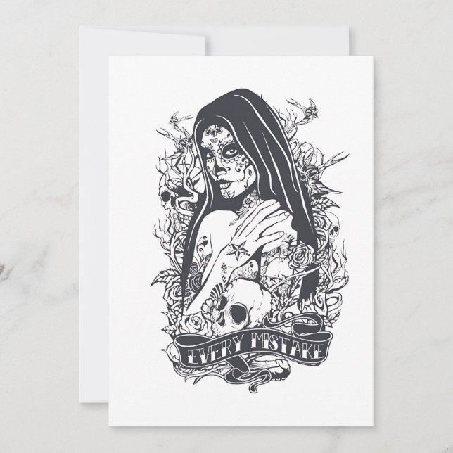 Tarjeta Festiva Gothic Sugar Skull Woman Tattoo Art (Anverso)