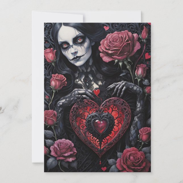 Tarjeta Festiva Gothic Victorian Valentine's Day Hearts Roses (Anverso)