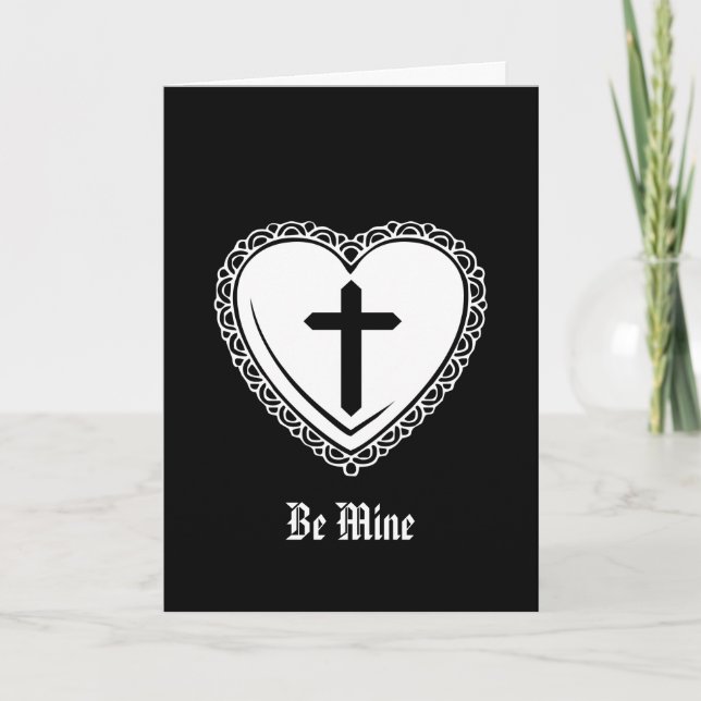 Tarjeta Festiva Gótica Heart Cross Valentine (Anverso)