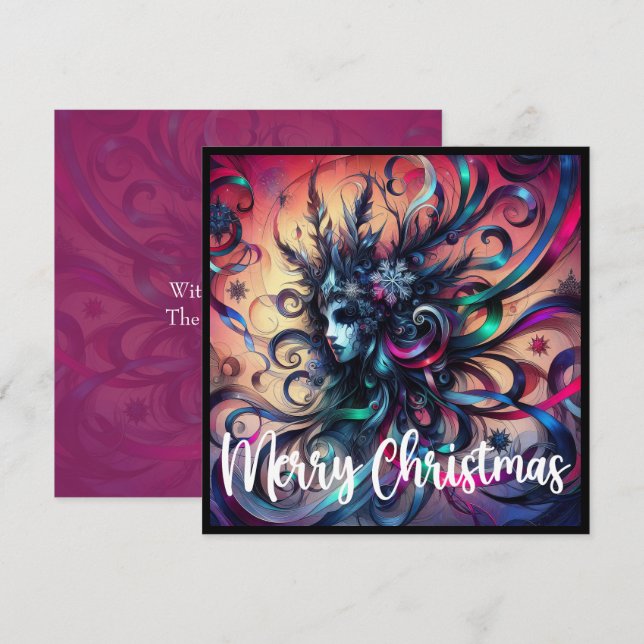 Tarjeta Festiva Gótico de Navidades festivos en cristales de hielo (Anverso / Reverso)