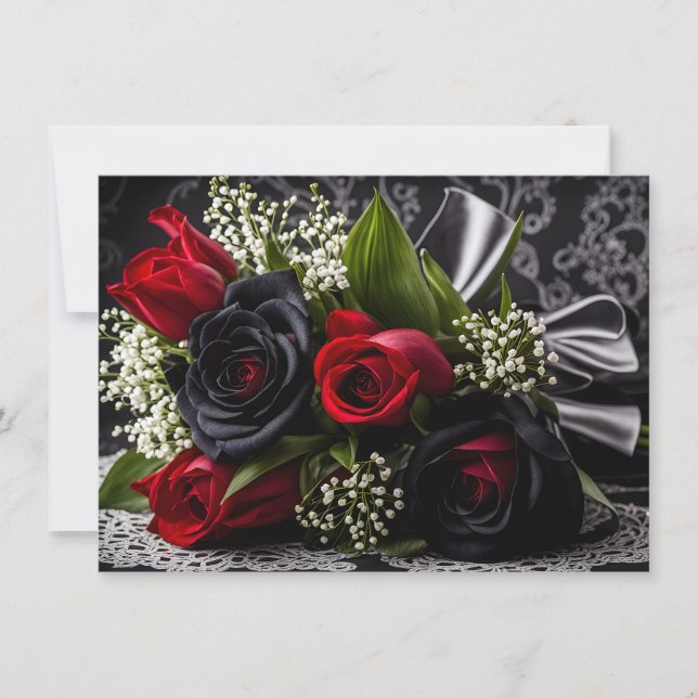 Tarjeta Festiva Gótico Rosas Negras y Rojas Bouquet Valentine (Anverso)