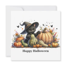 Gourds de Halloween Black Witch's Kitten W/ Pumpki
