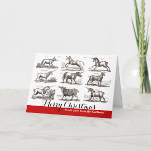 Tarjeta Festiva Grabado Antiguo de Unicornio Especimen de Zoología