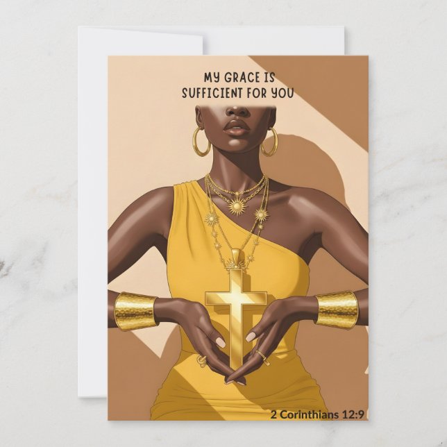 Tarjeta Festiva Grace & Strength 2 Corinthians 12:9 Faith Art (Anverso)