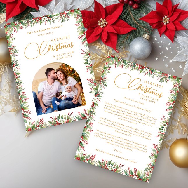 Tarjeta Festiva Graceful Arch Photo Elegant Calligraphy  (Graceful Dome Arch Photo Elegant Calligraphy Merriest Christmas Holidays Cards. )