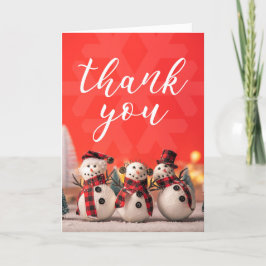 Tarjeta Festiva Gracias a cualquiera tres muñecos de nieve felices