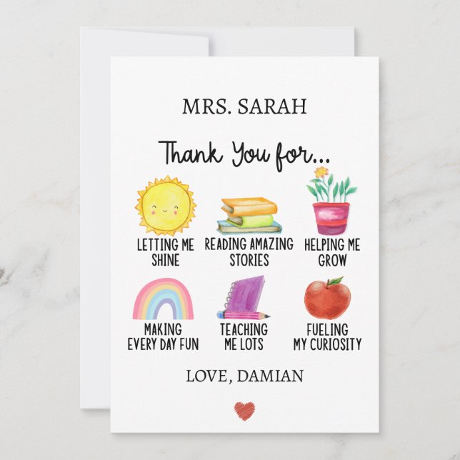 Tarjeta Festiva Gracias a los estudiantes por su agradecimiento a  (Anverso)