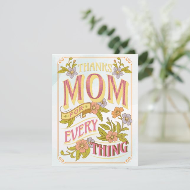 Tarjeta Festiva Gracias Mamá Por Cada Cosa, Día De Mamá (Anverso de pie)
