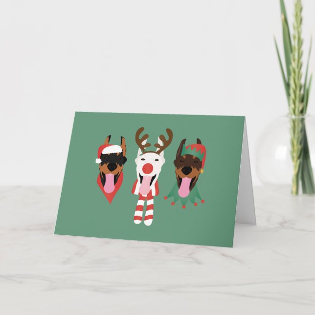 Tarjeta Festiva Gracias Navidades Dobermann Dogs (Anverso)