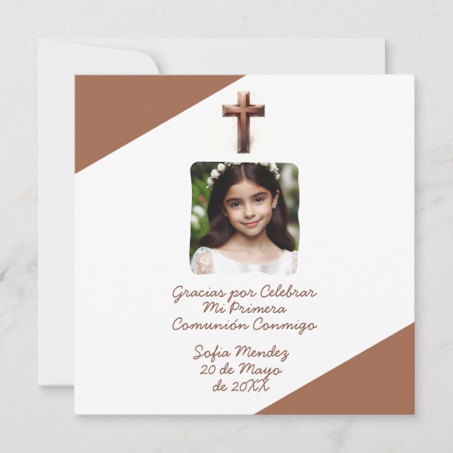 Tarjeta Festiva Gracias por celebrar mi Primera Comunión con Foto (Anverso)