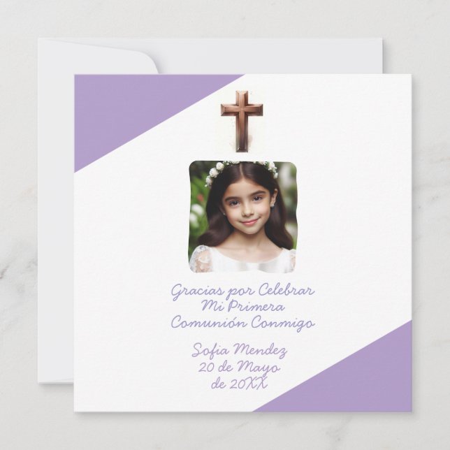 Tarjeta Festiva Gracias por celebrar mi Primera Comunión con Foto (Anverso)