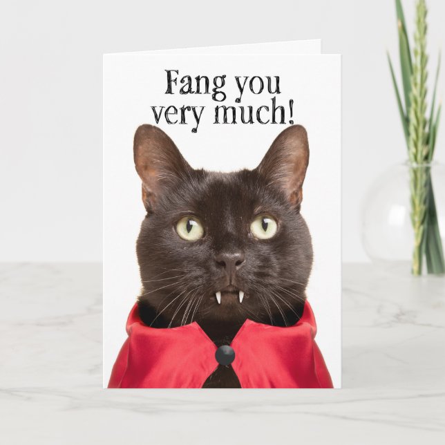 Tarjeta Festiva Gracias Por Cualquier Humor Gracioso De Gato Vampi (Anverso)