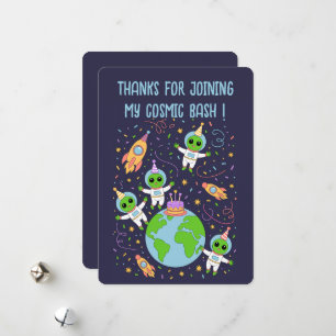 Tarjeta Festiva Gracias por unirse a mi fiesta cósmica de cumpleañ